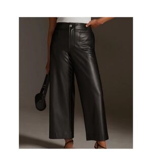 Maeve Anthropologie The Colette Faux Leather Pants Black Wide Leg Cropped 30
